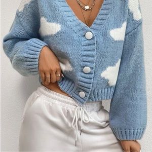 Clouds Pattern Drop Shoulder Cardigan